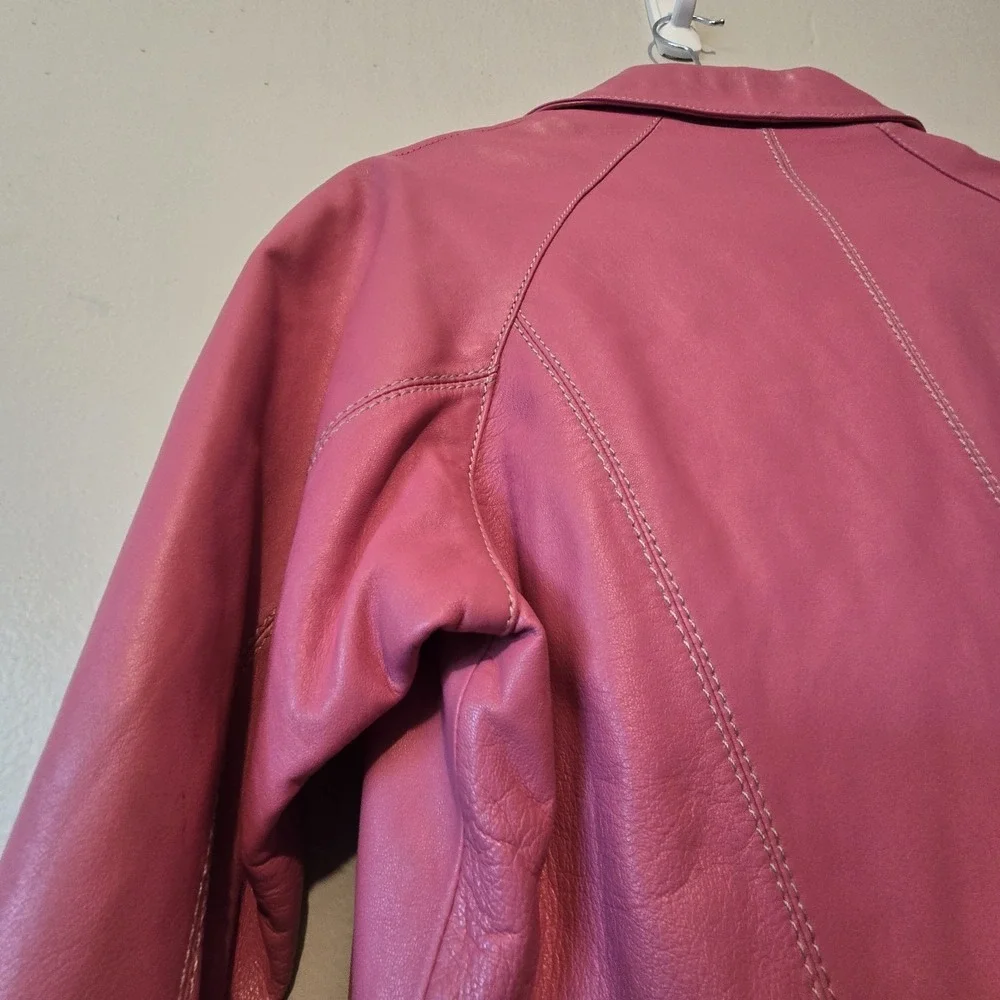 Vintage 90s Y2K Lucien Piccard Leather‎ Trench Coat Women's LG Rosey Pink Boho
